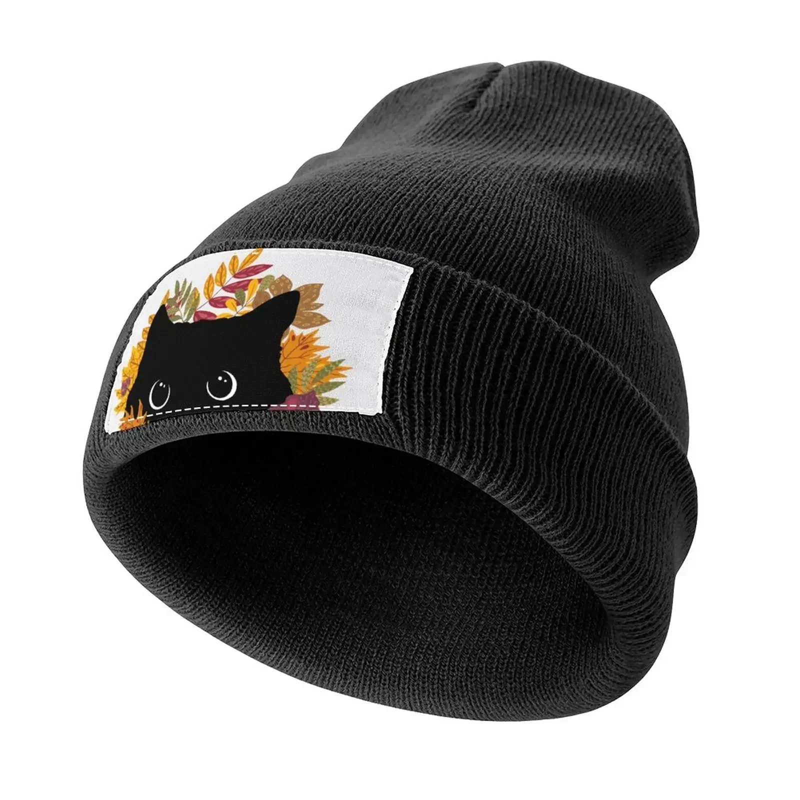 Black Cat Peeking Spying Autumn Fall Knitted Hat Gentleman Hat Golf Hat Beach Women's 2023 Men's