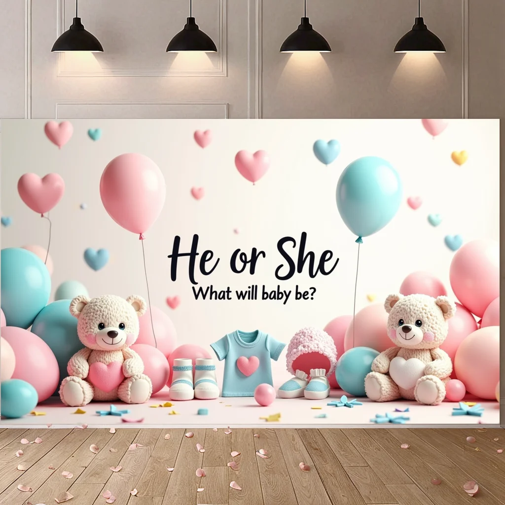 Fondo de fotografía para recién nacido, cartel de Baby Shower para niño o niña, elefante azul o rosa, oso, globo, foto de fondo