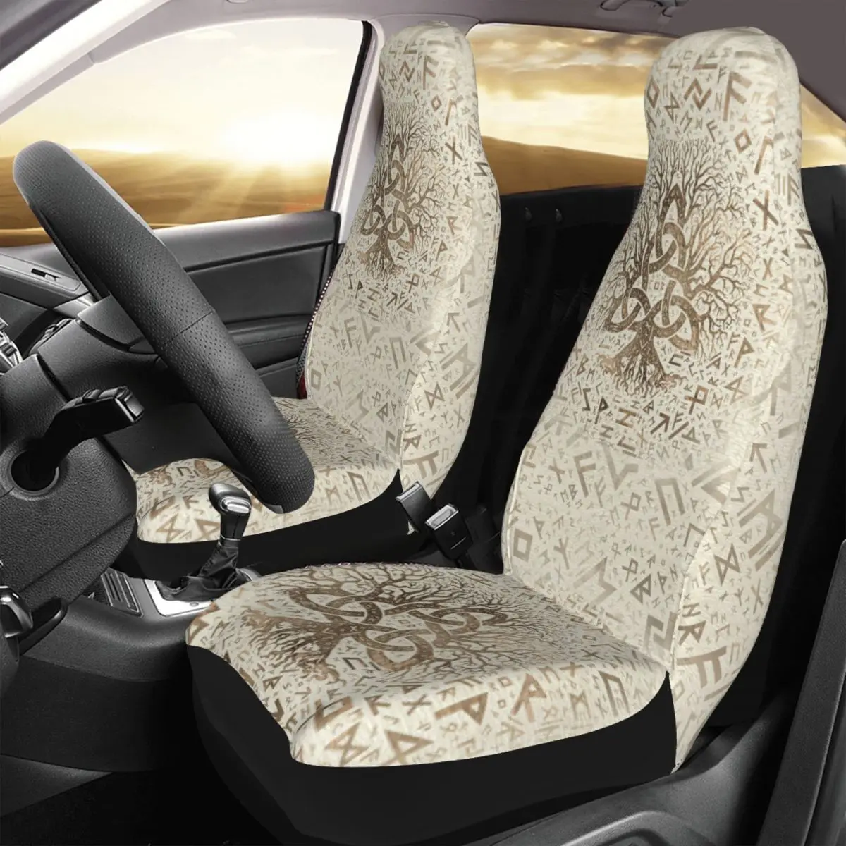 Tree Of Life With Triquetra And Futhark Pastel Gold Car Seat Cover Custom  Universal Front Protector Accessories Cushion Set