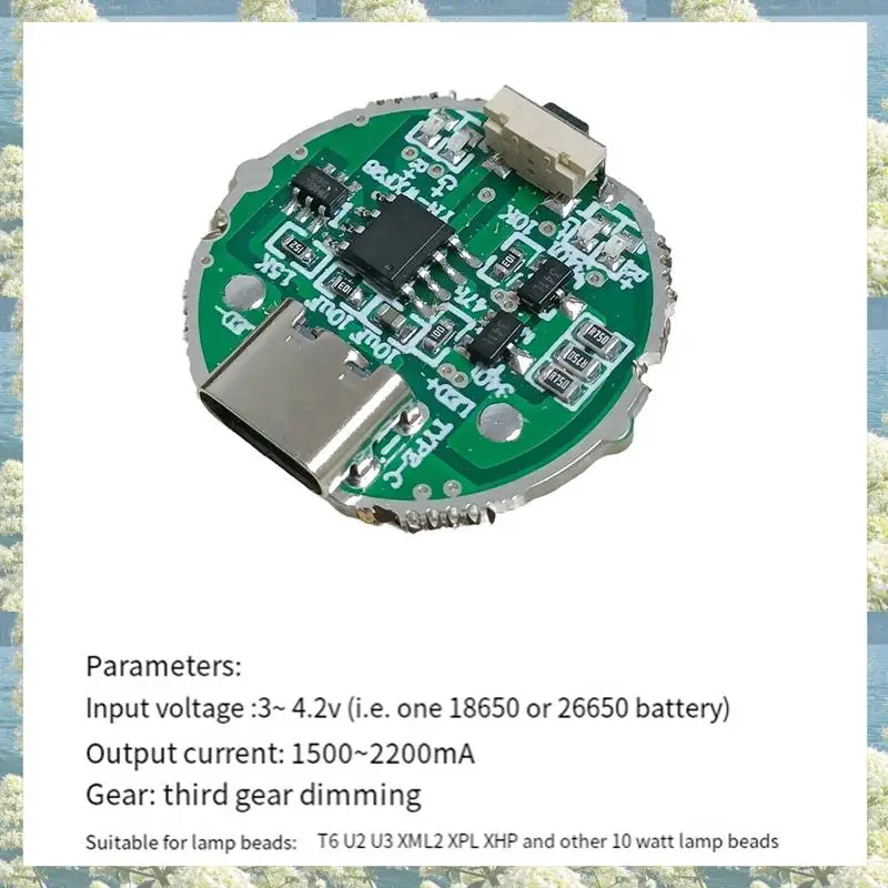 Placa de controle de lanterna 10w, brilho ajustável, módulo de gerenciamento de bateria, placa de proteção de carregamento com interruptor
