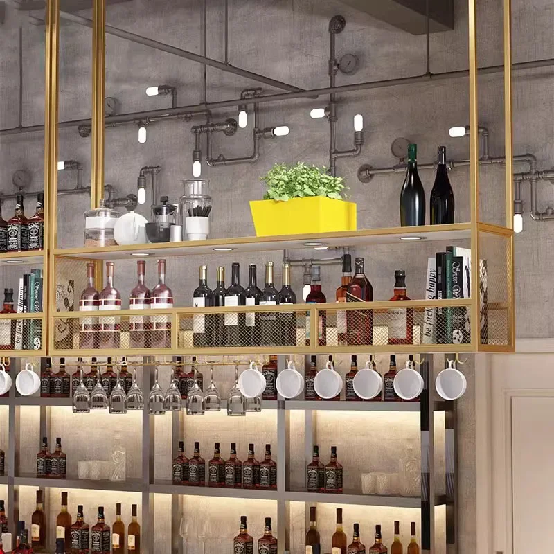 

Drink Club Liquor Wine Cabinet Bar Hanging Metal Modern Commercial Wine Rack Holder Inverted Industrial Wijn Kast Home Equipment