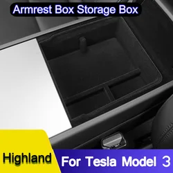 For Tesla Model 3 Highland 2024 Console Armrest Storage Organizer Interior Storage Box Organizer Flocking Accessories