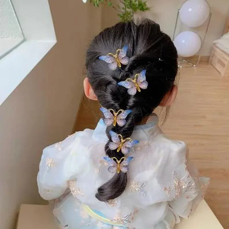 Children Gradient Butterfly Hairpin Colorful Cracked Ponytail Hair Clips Cute Princess Headwear Birthday Party Jewelry Gift