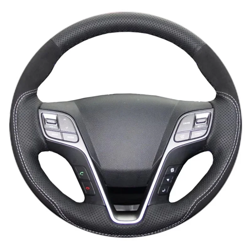 Customize Hand Sewing Suede Genuine Leather Car Steering Wheel Cover For Hyundai Santa Fe IX45 Car Interior Accessories