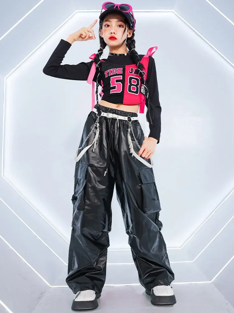 Neues Mädchen-Hip-Hop-Crop-Top, glänzende Cargohose, T-Shirt, Street-Dance-Shorts, Kinder-Streetwear, Kinder-Jazz-Mädchen-Gruppen-Kleidungssets – Detail 12