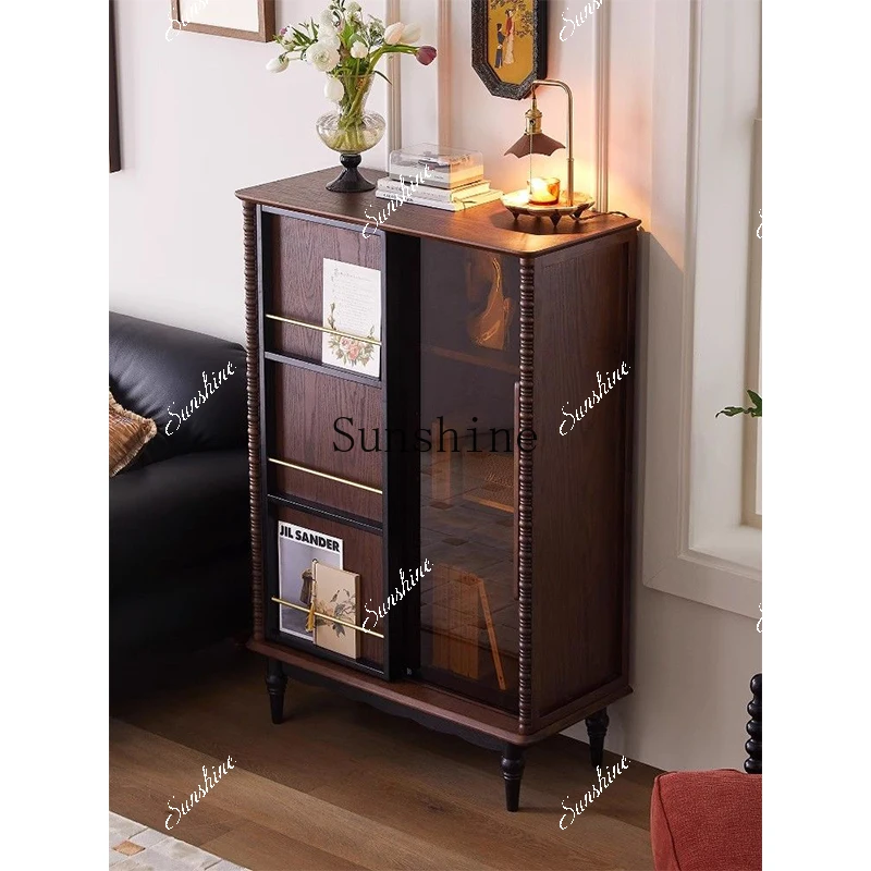 

French solid wood glass door living room sofa display side cabinet household storage FT