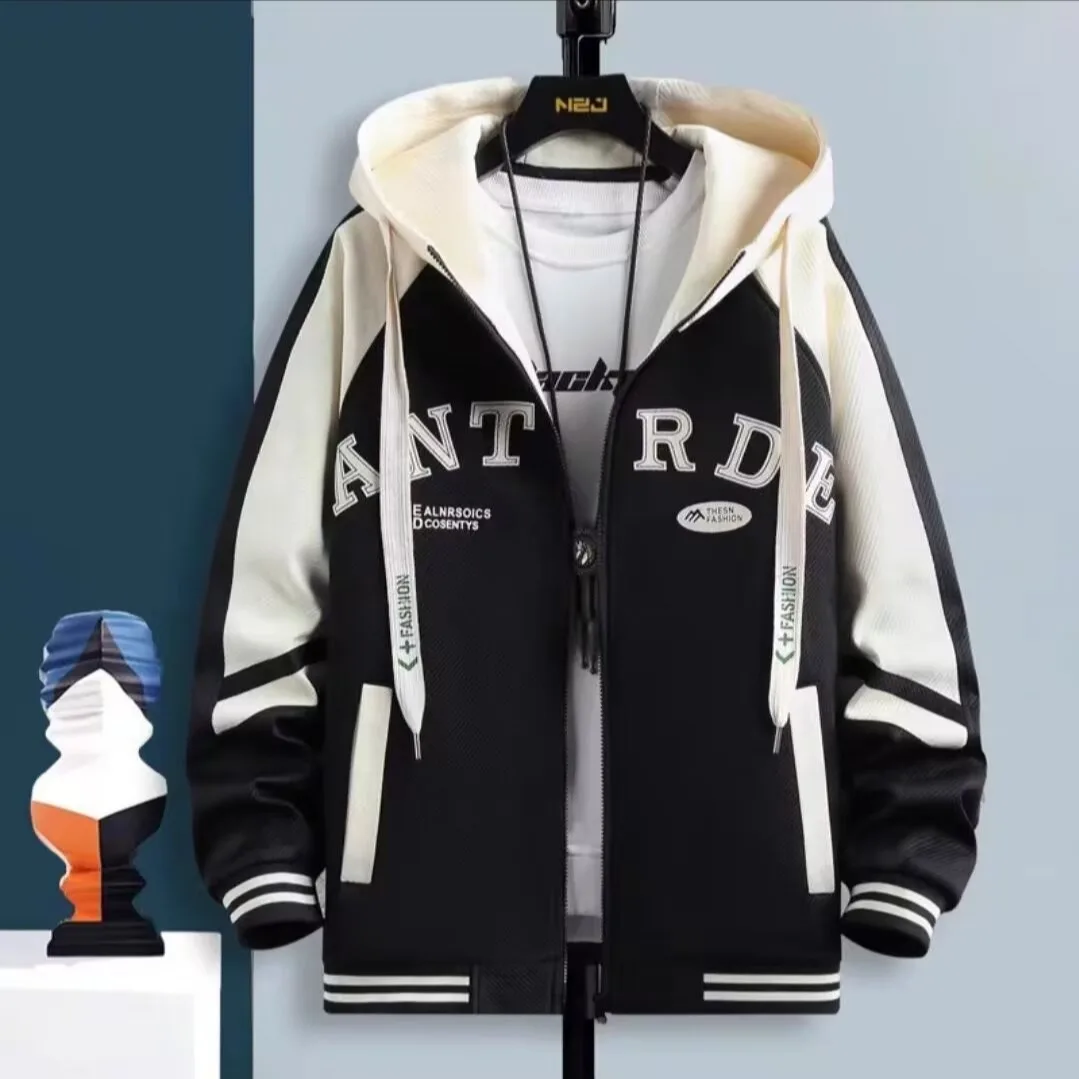 New Men's Hooded Jacket M-6XL Men's Clothing Spring Autumn Korean Fashion Loose Male Coat Hooded Baseball Jersey 2024