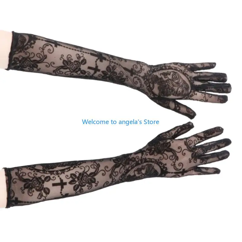 X4YC Fashion Lace Gloves With Gothic Skeleton Costume Accessory Perfect For Role Playing And Halloween Festivities