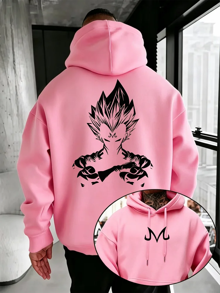 Dragon Ball Majin Vegeta Anime Hoodie Herren Vorder- und Rückseite Doppeldruck Oversized Kapuzenpullover mit Kordelzug und Tasche Street-Top – Detail 10