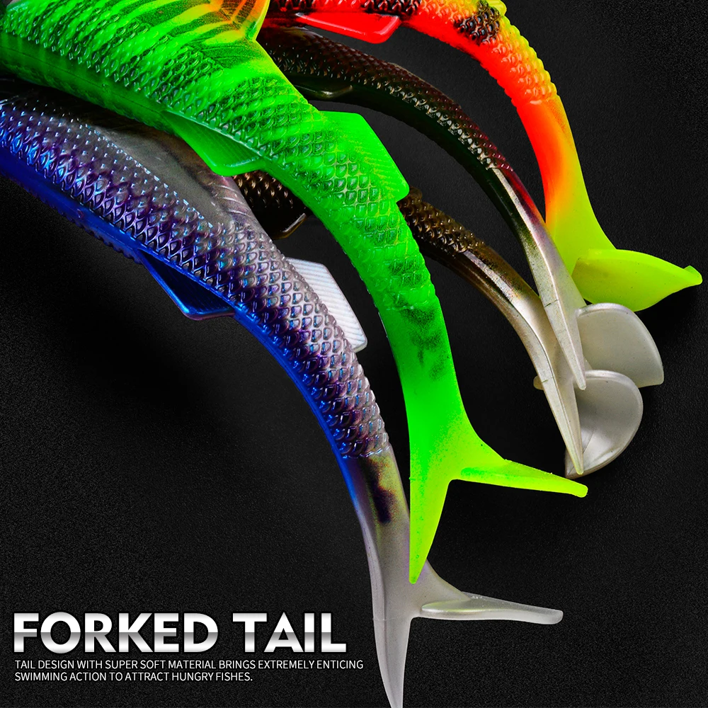 Sunlure 2/5/8 Stück T-Tail Weichköder mit 3D-realistischen Fischaugen, Swimbait, künstlicher Silikon-Shad-Köder für Bass, Salzwasser-Angelzubehör – Detail 6
