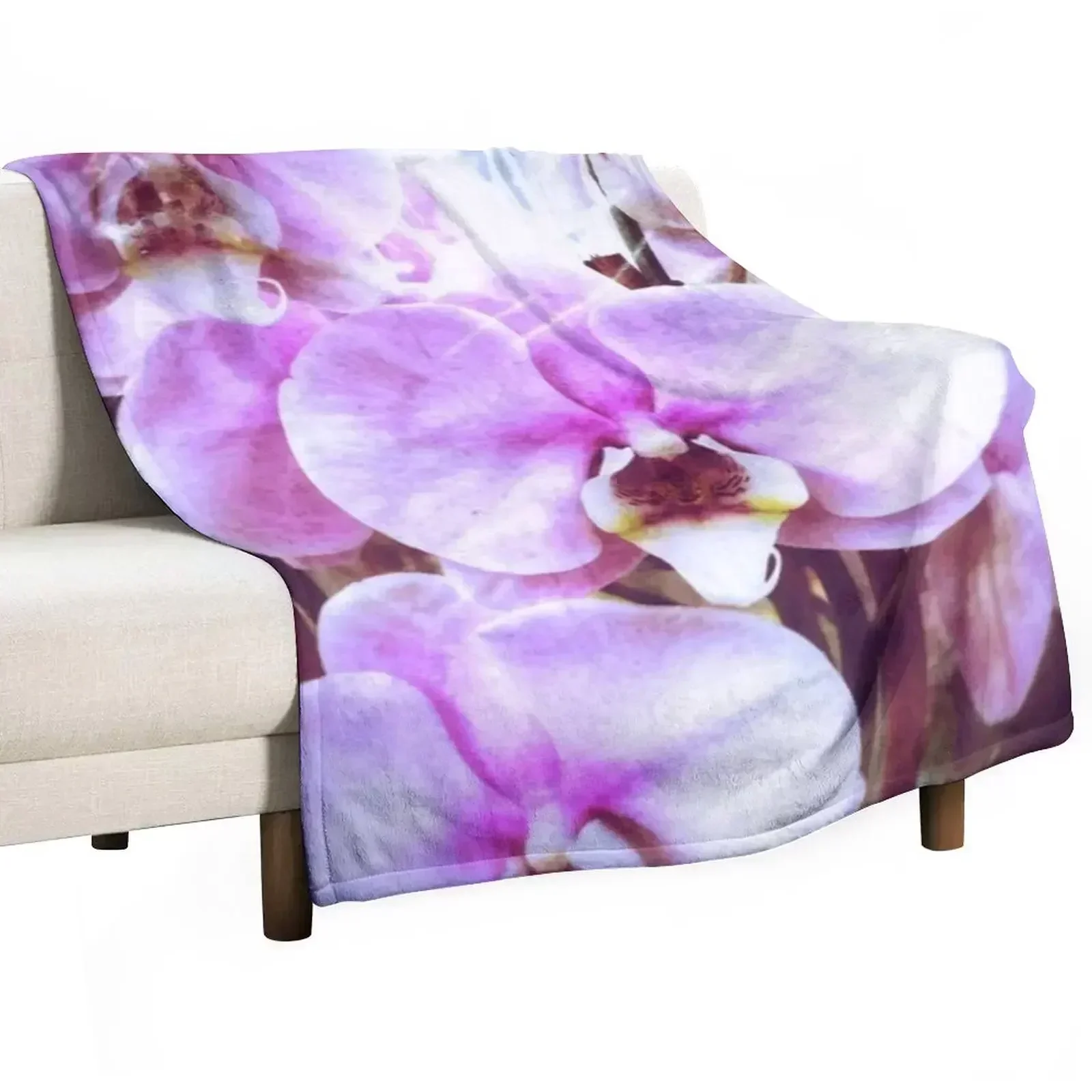 

Purple or Pink Orchids Throw Blanket For Decorative Sofa Decorative Beds Furry for sofa Blankets