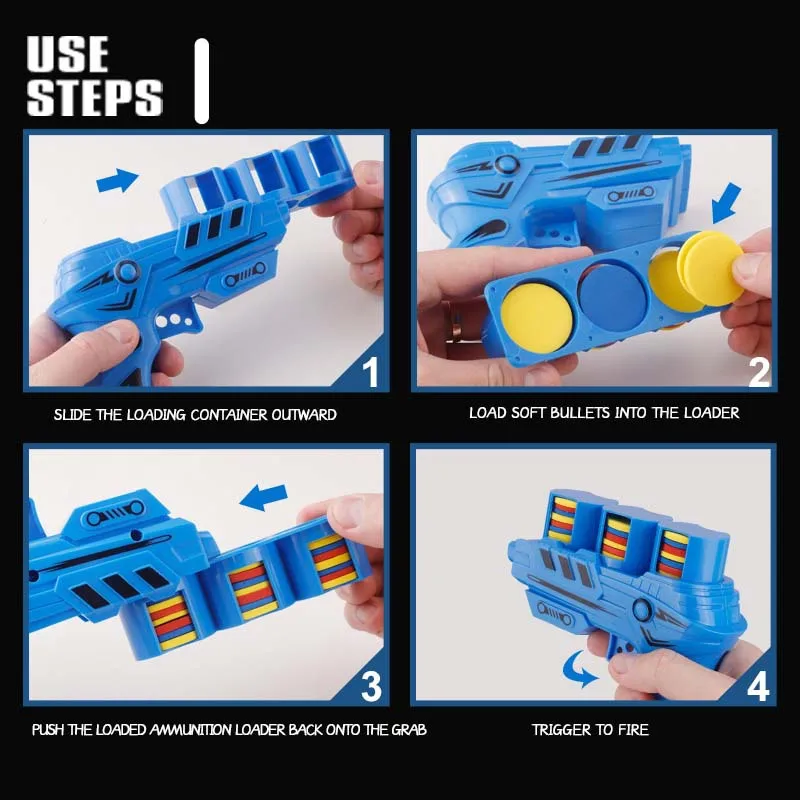 Children's Shooting Toy Gun With Soft Bullets Catapult EVA Flying Saucer Gun Outdoor Battle Repeated Shooting Games Toys