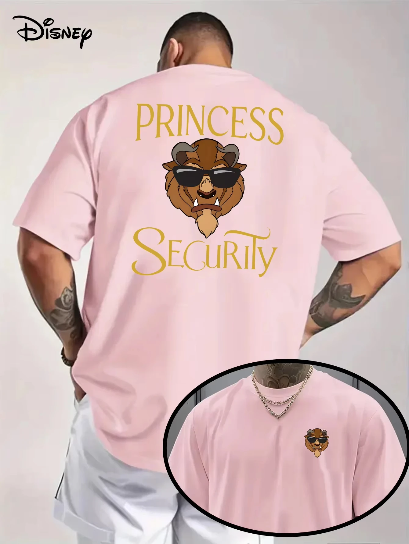 تي شيرت رجالي من Disney Beauty and The Beast تي شيرت أنشطة ملابس يومية بأكمام قصيرة للرجال والنساء من القطن فضفاض برقبة دائرية تي شيرت رجالي