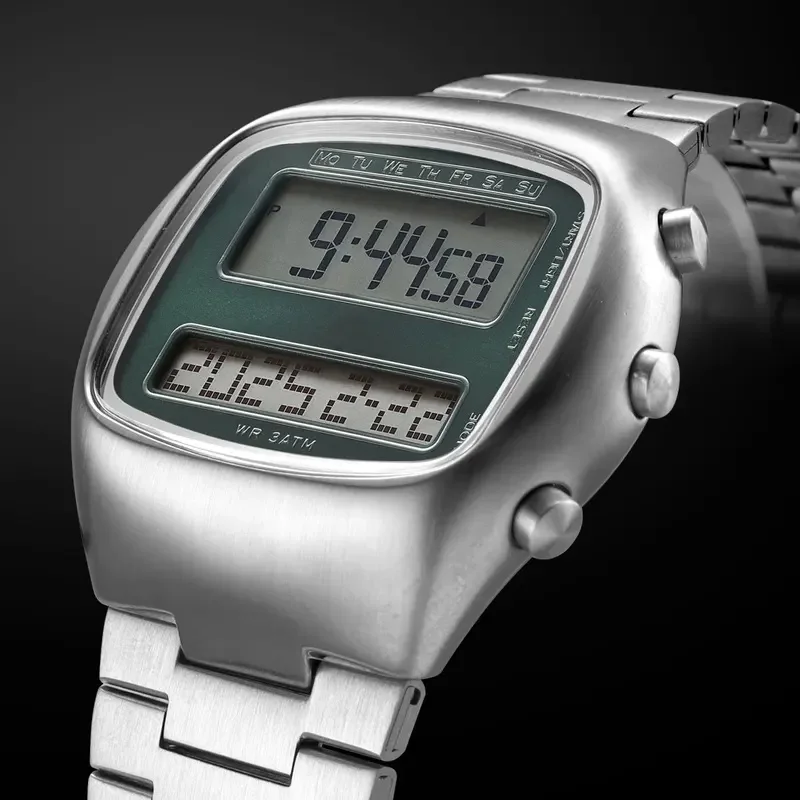 New Retro Digital Wristwatch Dual-Display Stainless Steel Strap Men's Wristwatch with Backlight Calendar Date Month Year Day