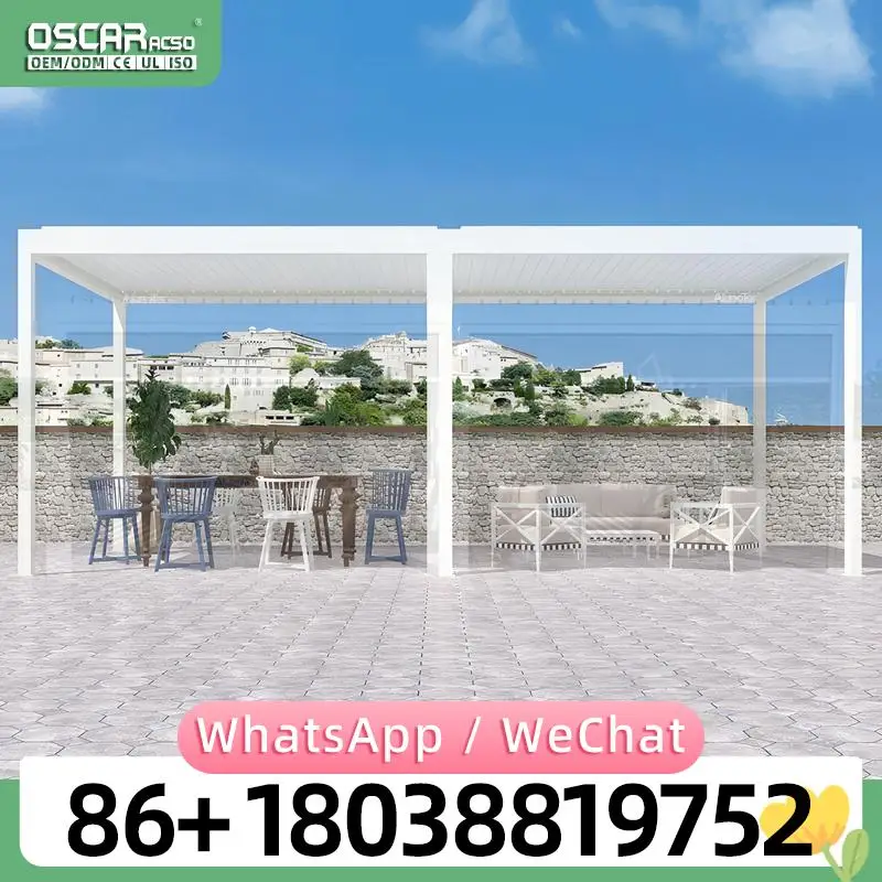 Sturdy Aluminum Pergola with Adjustable Louvered Roof and Retractable Canopy Innovative Weatherproof Modern Patio Garden Backyar