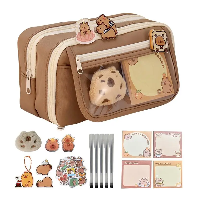 Trousse à Crayons en Tissu Ka-waii de Grande Capacité Capybara, Sac à Fermeture Éclair Animal pour Enfants, Poudres de Stylo, Fournitures Scolaires