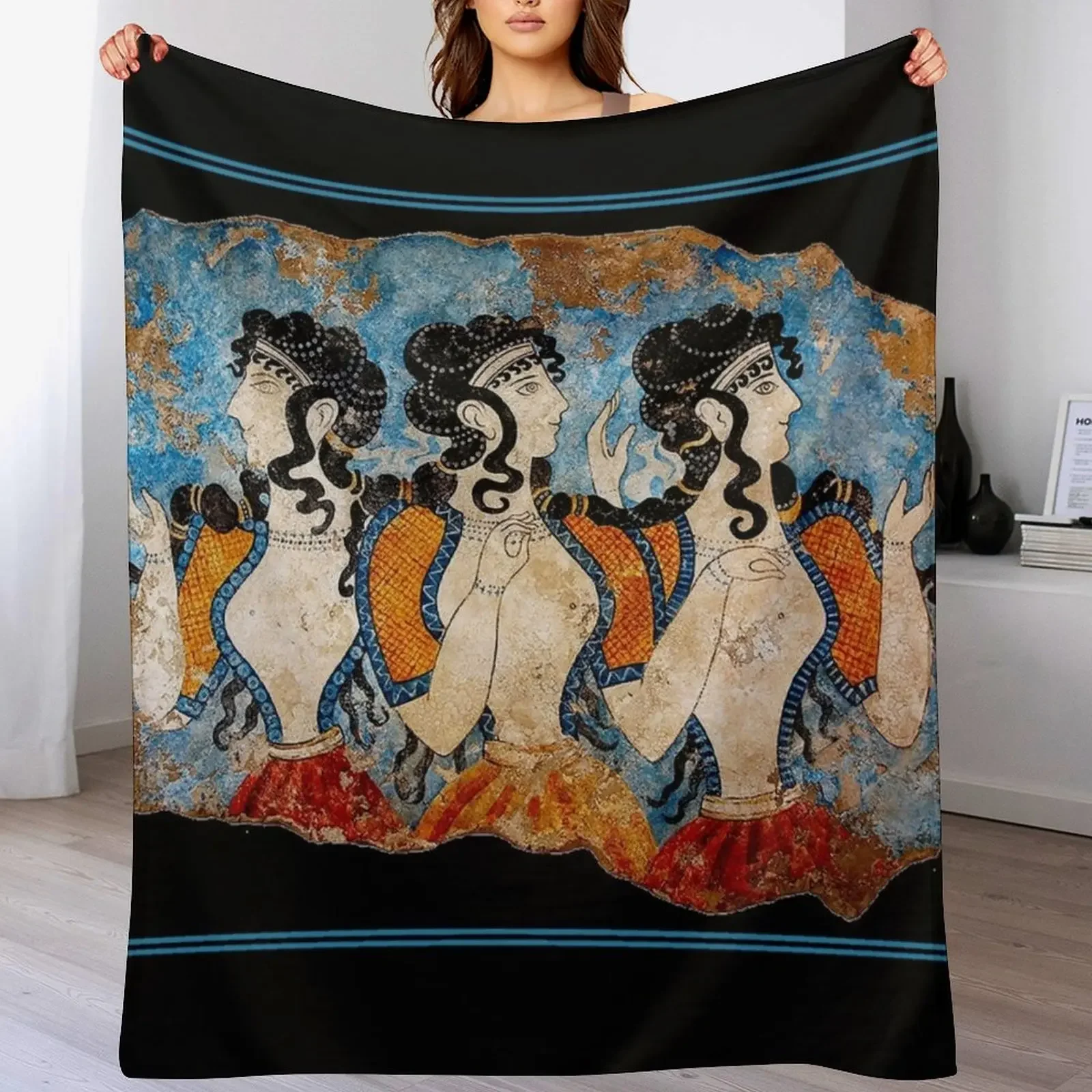

GREEK : Ancient Greece Ladies of the Court Fresco Frieze Print Throw Blanket Luxury Thermals For Travel Blankets