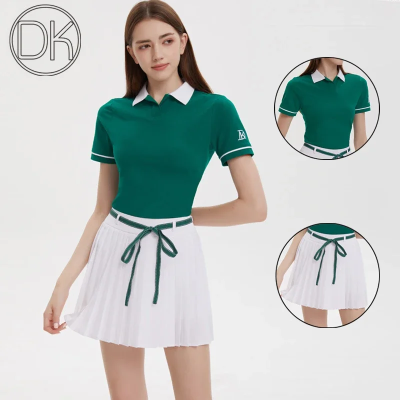 

DK Golf Wear Suit Long Sleeve Tennis Polo Shirt Contrasting Fashion Sports Tops Ladies A-Lined Golf Pleated Skirt Casual Skorts