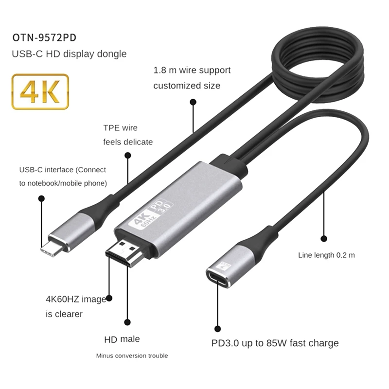 4K@60Hz Type C To -Compatible Cable Screen Mirroring Device For Laptop Converter Adapter Screen Sharing Accessories