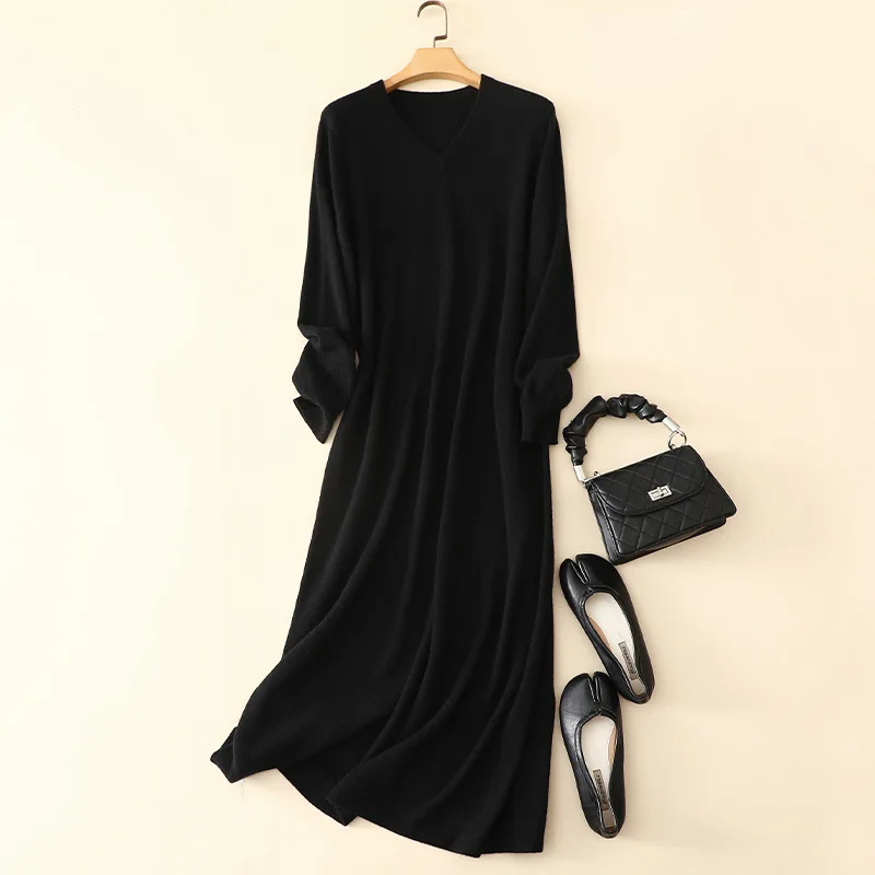 

masigoch autumn winter new styles natural luxury 100% cashmere long elegant dresses