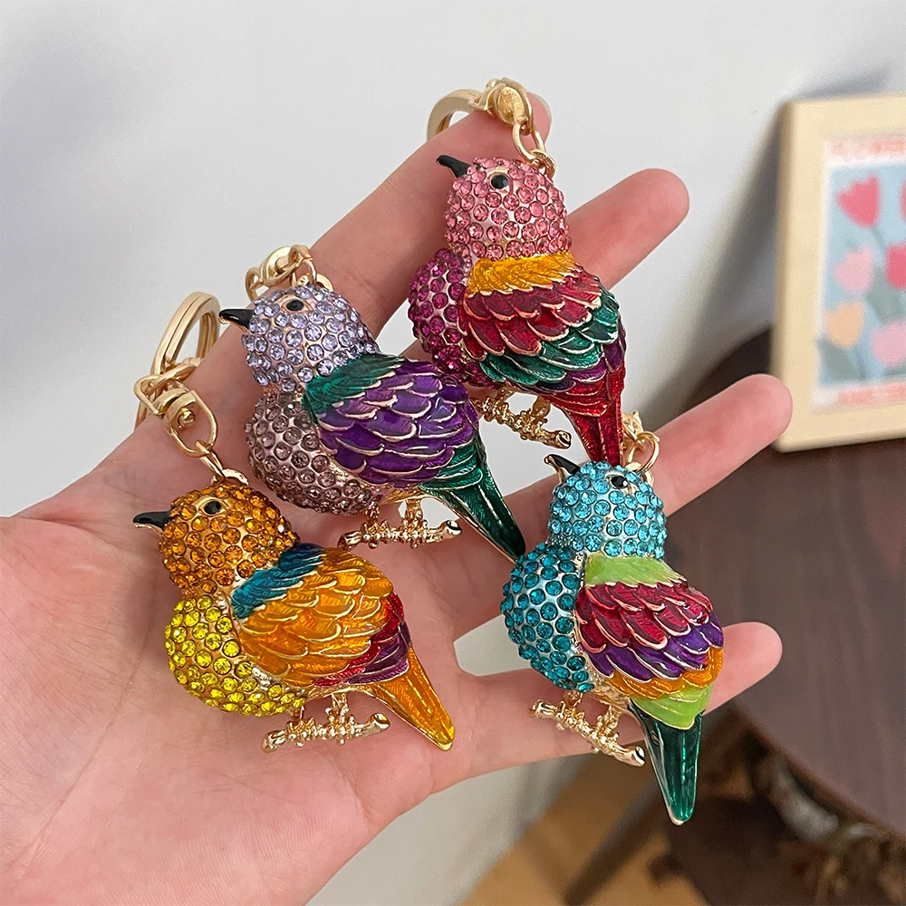 French Oil Painting Bird Handicraft Keychain Women's Luxury Bag Pendant Travel Souvenirs Gifts