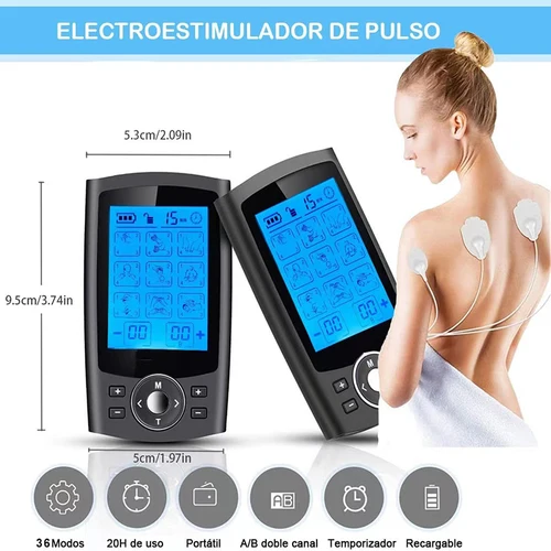 Imagen 2 del producto Estimulador muscular de 36 modos, estimulador EMS de doble canal recargable por USB, instrumento de fisioterapia TENS, masajeador de pulso meridiano