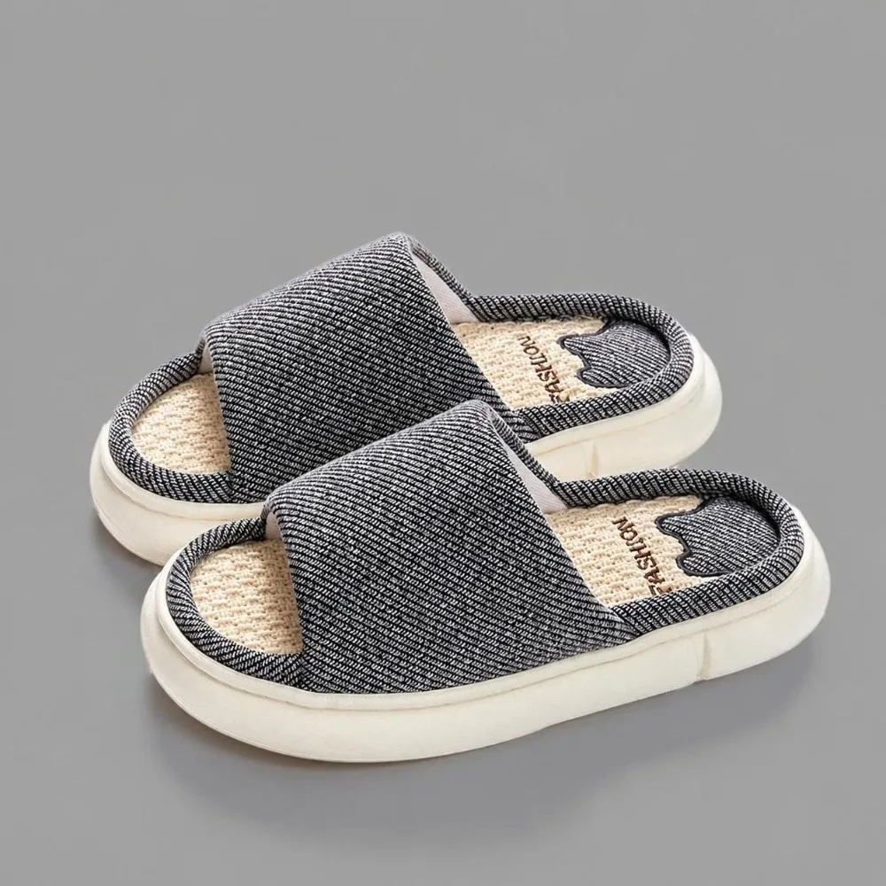 Breathable Women's Linen Slippers Anti-slip Soles Comfortable Home Slippers Sweat-wicking Wear-resistant Platform Slippers