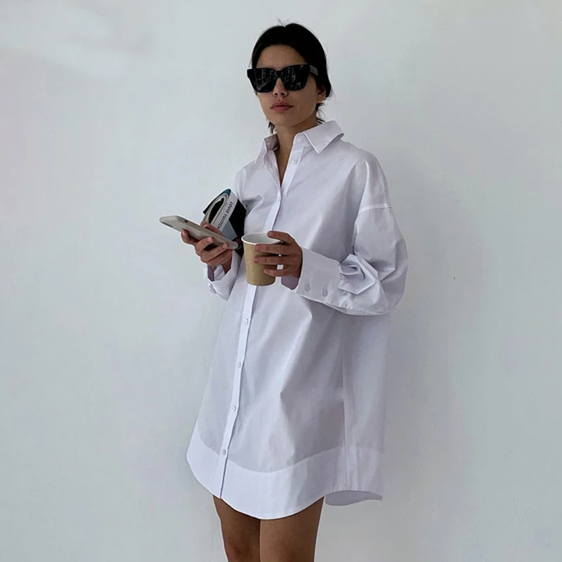 

STYLISH LADY White Shirts 2023 Spring Women Long Sleeve Turn Down Collar Single Breasted Loose Elegant Office Lady Party Shirts