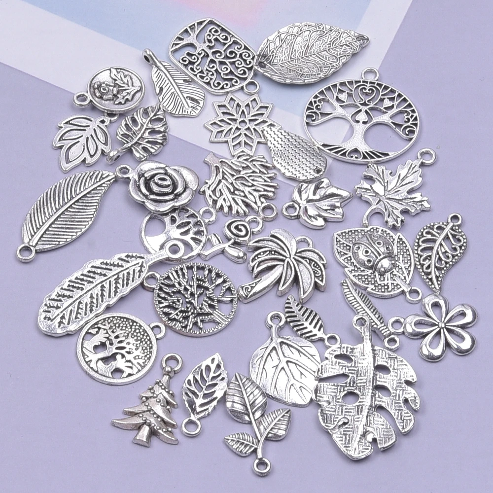 30/60pcs Tibetan Silver Mixed Pendant Leaf Charms Beads for Jewelry Making Bracelet DIY Earrings Necklace DIY Craft Art Charm