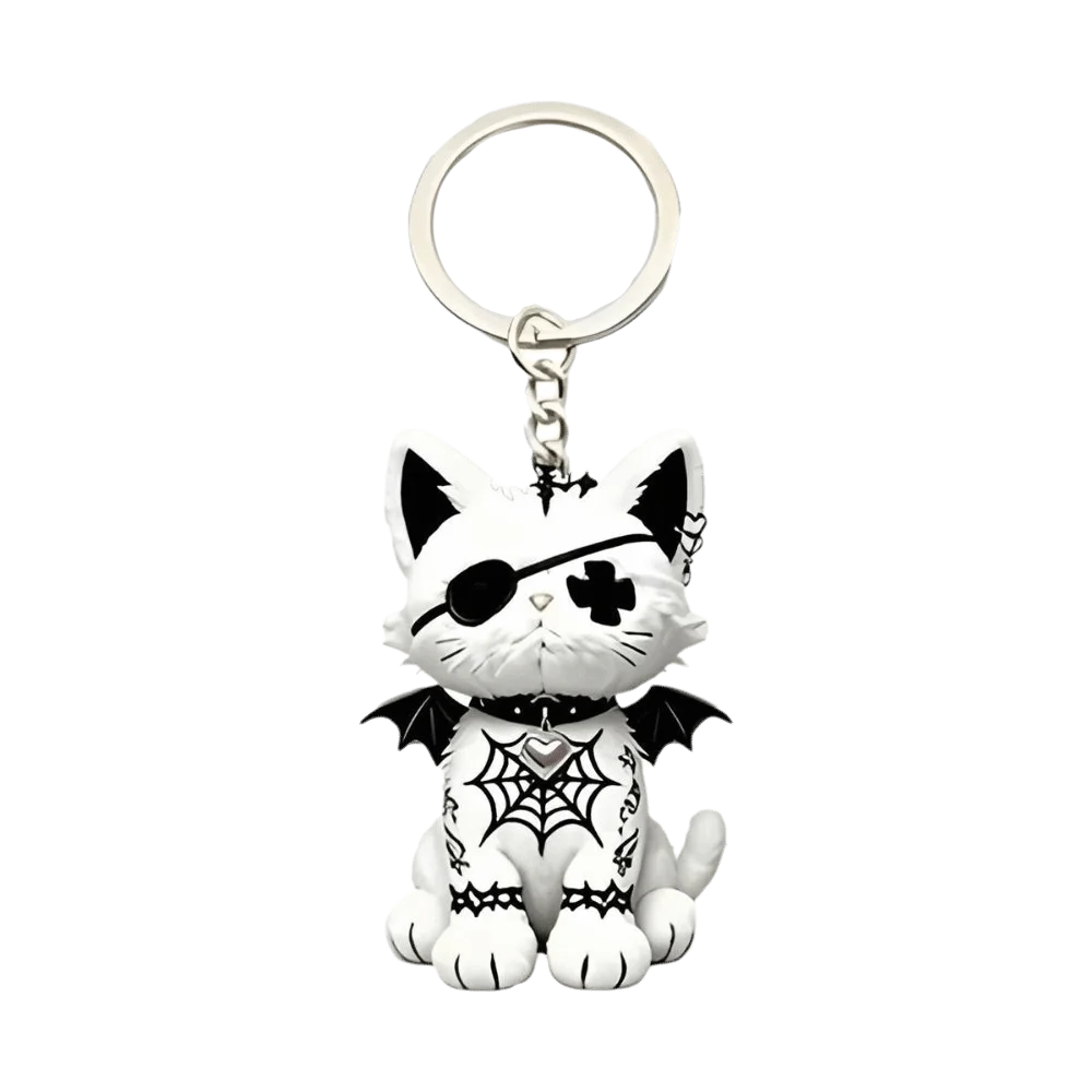 Spooky Design Acrylic Wounded Cat Keychain Halloween 2D Flat Gothic Cat Keychain Ornaments Y2K Bag Charm Bag Decoration