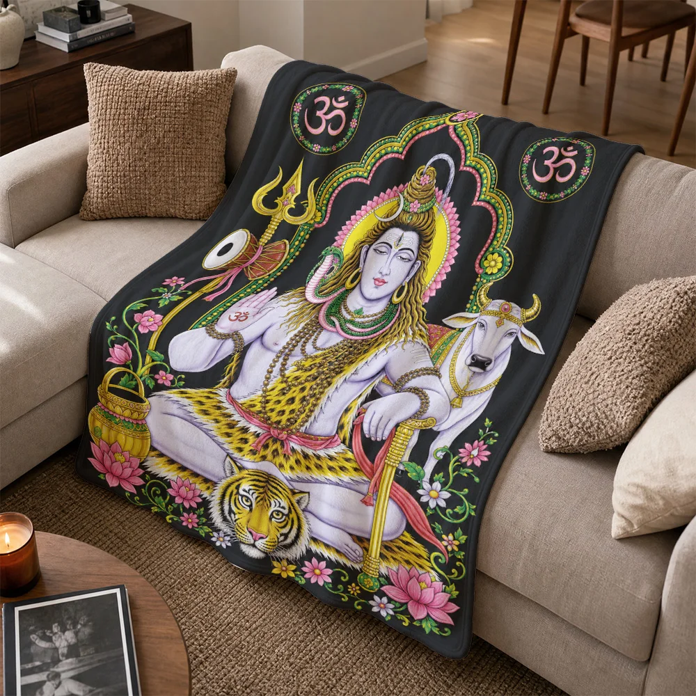 Boho Hindu Om Symbol Meditation Throw Blanket Spiritual India Culture Shiva Ganesh Couch Decor Printed Ethnic Accent