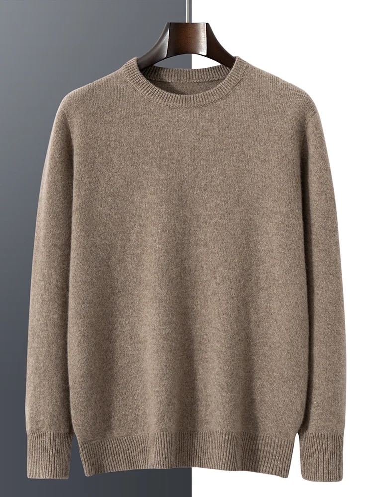 

2025Новый мужской свитер из 100% кашемира с круглым вырезом, базовый пуловер, осень-зима, мягкий теплый удобный кашемировый трикотаж, топы высокого качества