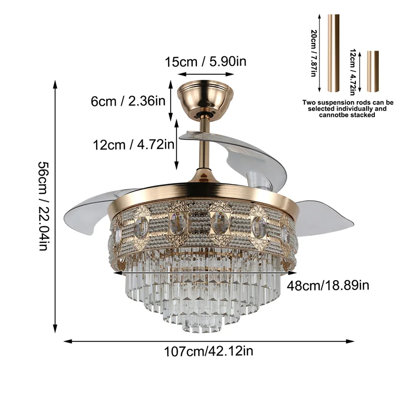 Imagem -05 - Polegadas Cristal fã Luz com Controle Remoto Lâmpada com Luz Nível Adequado para o Quarto e Quarto 42