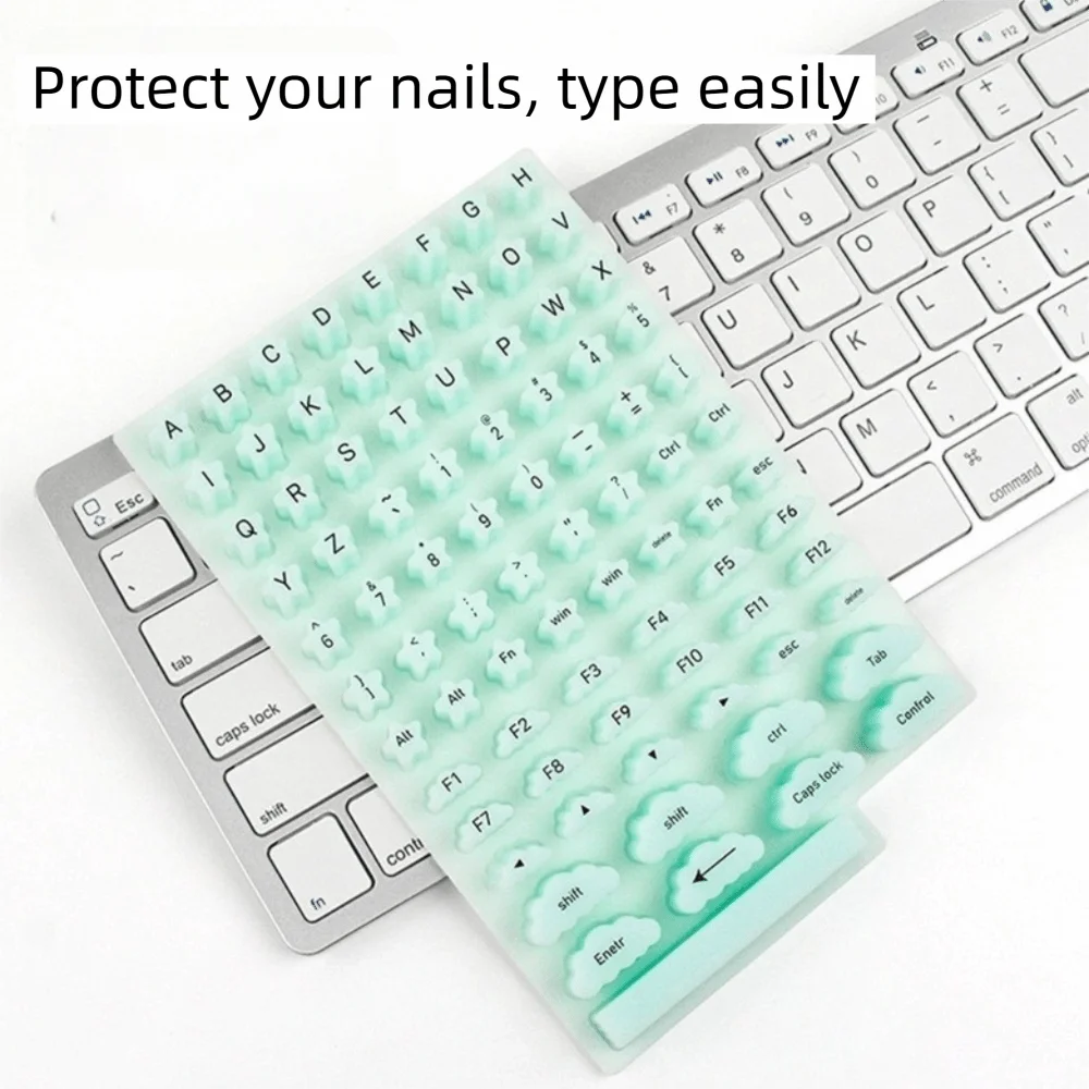 Soft Silicone Raised Keyboard Stickers Scratch Proof Nail-Friendly Laptop Nail Long Button Cap Dust Proof Height Increaser