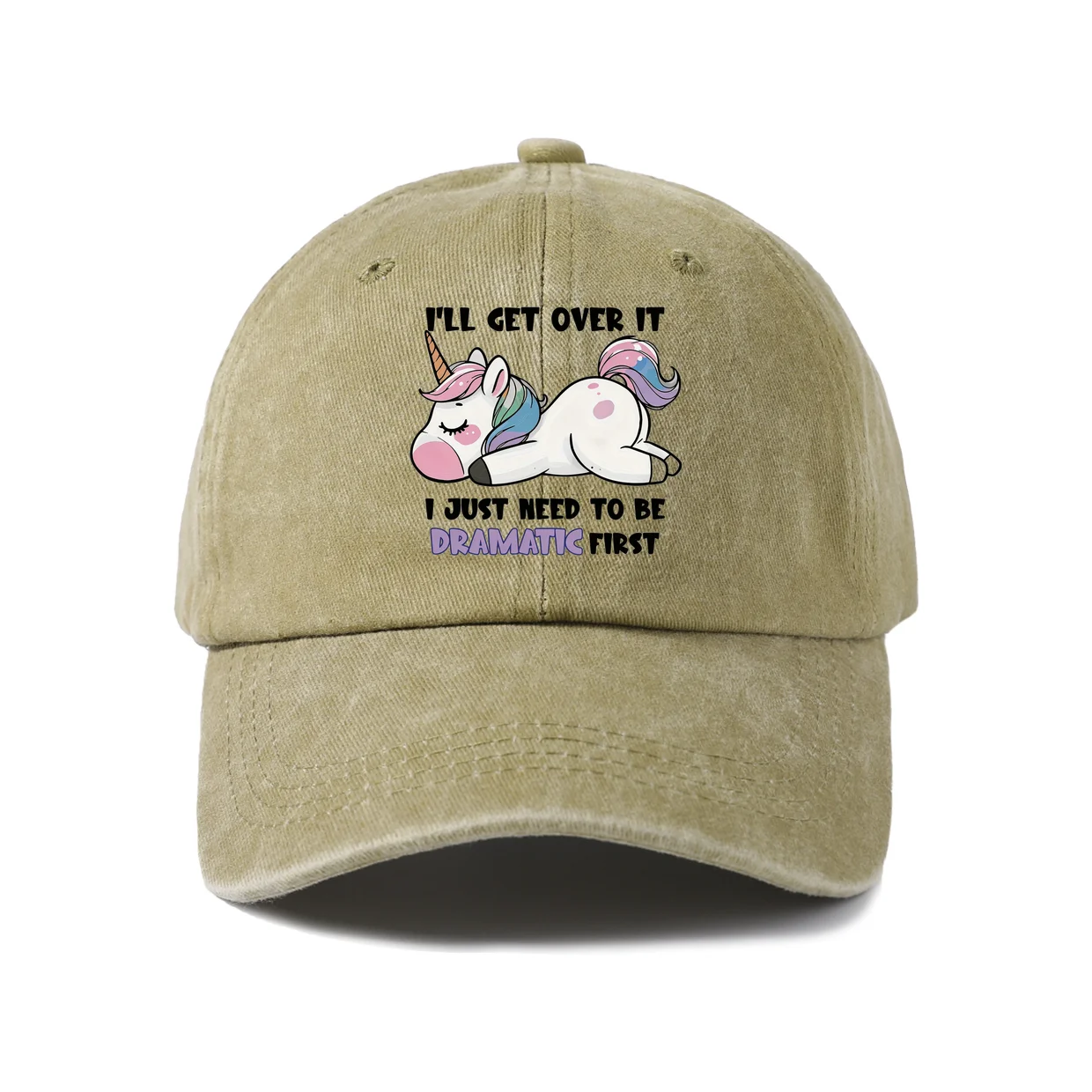 Dramatic Unicorn Quote Graphic Vintage Washed Baseball Cap, Adjustable Unisex Dad Hat, Weekend Gift