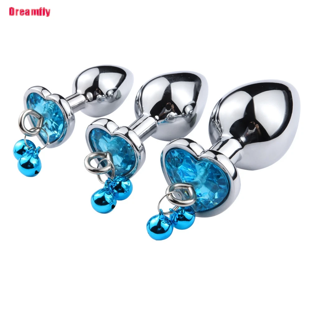 Crystal Heart Buttplug Stainless Steel Leash Chain Anal Plug Bells Pendant Prostate Massager SM Erotic Sex Toys For Women Men