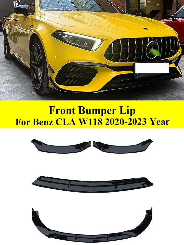 Front Bumper Splitter Lip For Mercedes Benz CLA W118 C118 X118 CLA180 200 220 250 CLA35 45 AMG 2020-2023 Diffuser Spoiler Guard