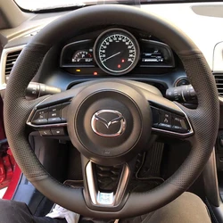 Hand-stitched anti-slip Black genuine Leather Car Steering Wheel Cover For Mazda CX-3 CX3 CX-5 CX5 2017 2018