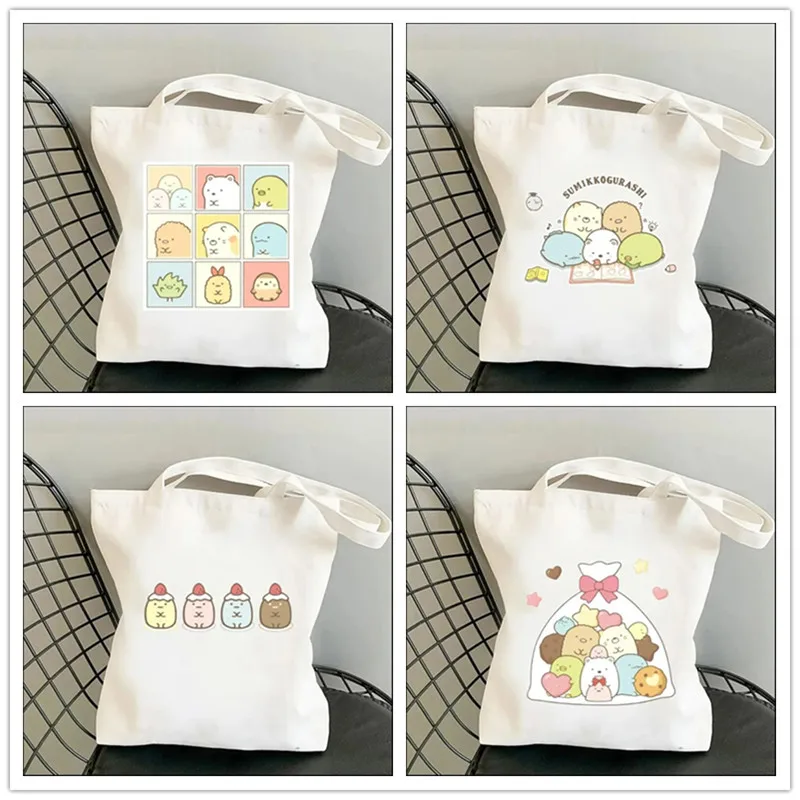 Sumikko Gurashi Pattern Women Canvas Tote Bags Large Capacity Shoulder Shopping Bag Fashion Girl Handbag Foldable Lady Purse Eco