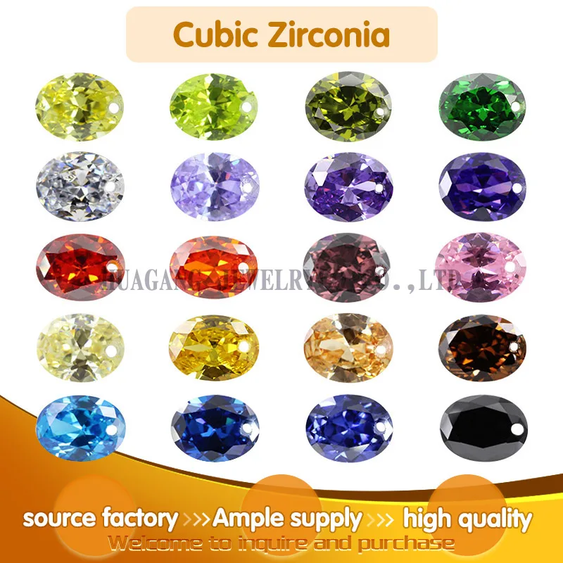 One Hole Cubic Zirconia Stone Multicolor Oval Shape Brilliant Cut Loose CZ Stones Synthetic Gems Beads For Jewelry AAAAA