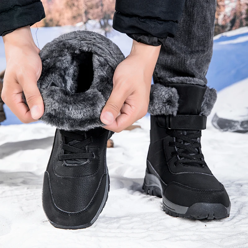 Mens Snow Boots Waterproof High-Top Cotton Shoes Outdoor Non-Slip Hiking Boots Thicken Plush Winter Boots For Men Botas Hombre
