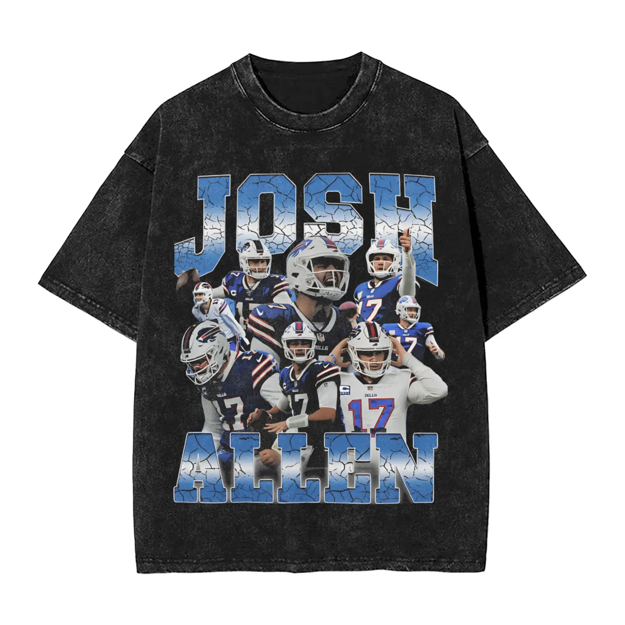 Josh Allen Men's T Shirts Washed  Funny Tee Shirt Short Sleeve Round Neck T-Shirt Pure Cotton Graphic Printed Clothing