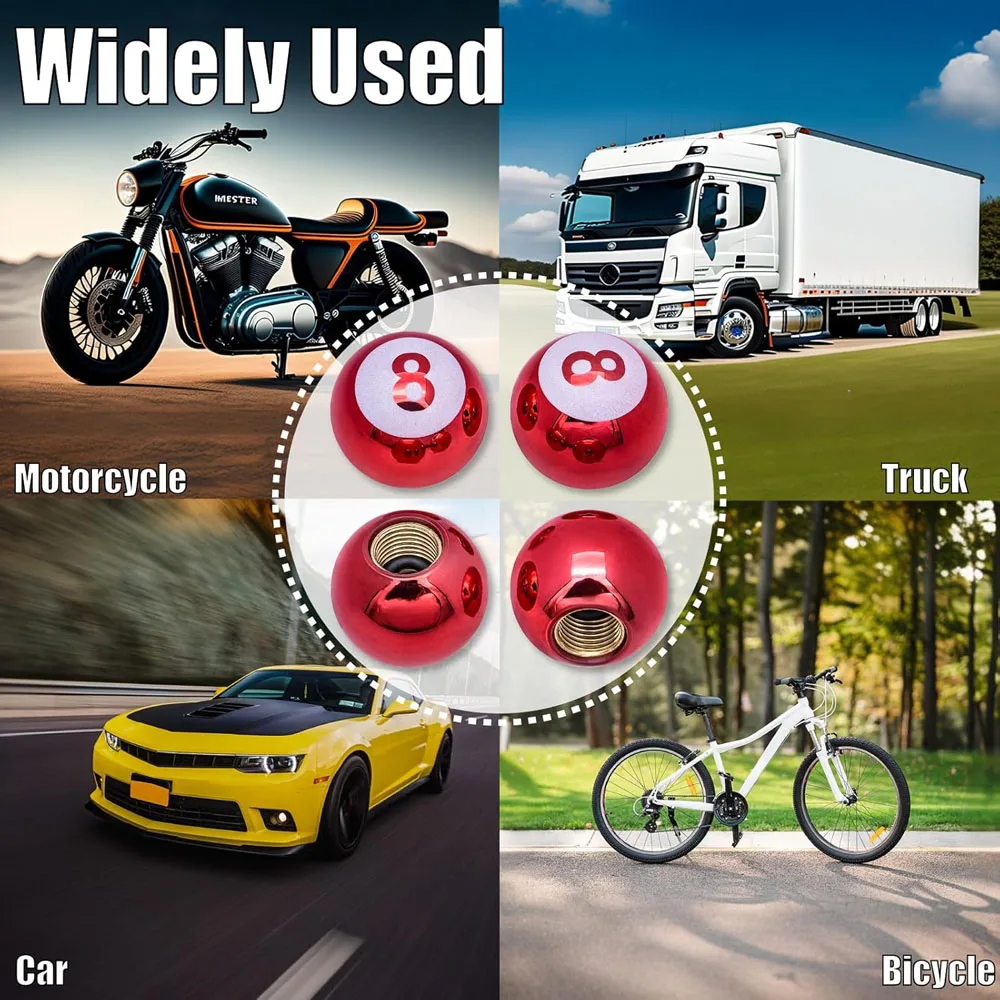Copper Core Dustproof Tire Valve Stem Covers Pool 8 Ball Style Tire Valve Stem Caps  for Cars, SUV, Trucks, Bikes, Motorcycles