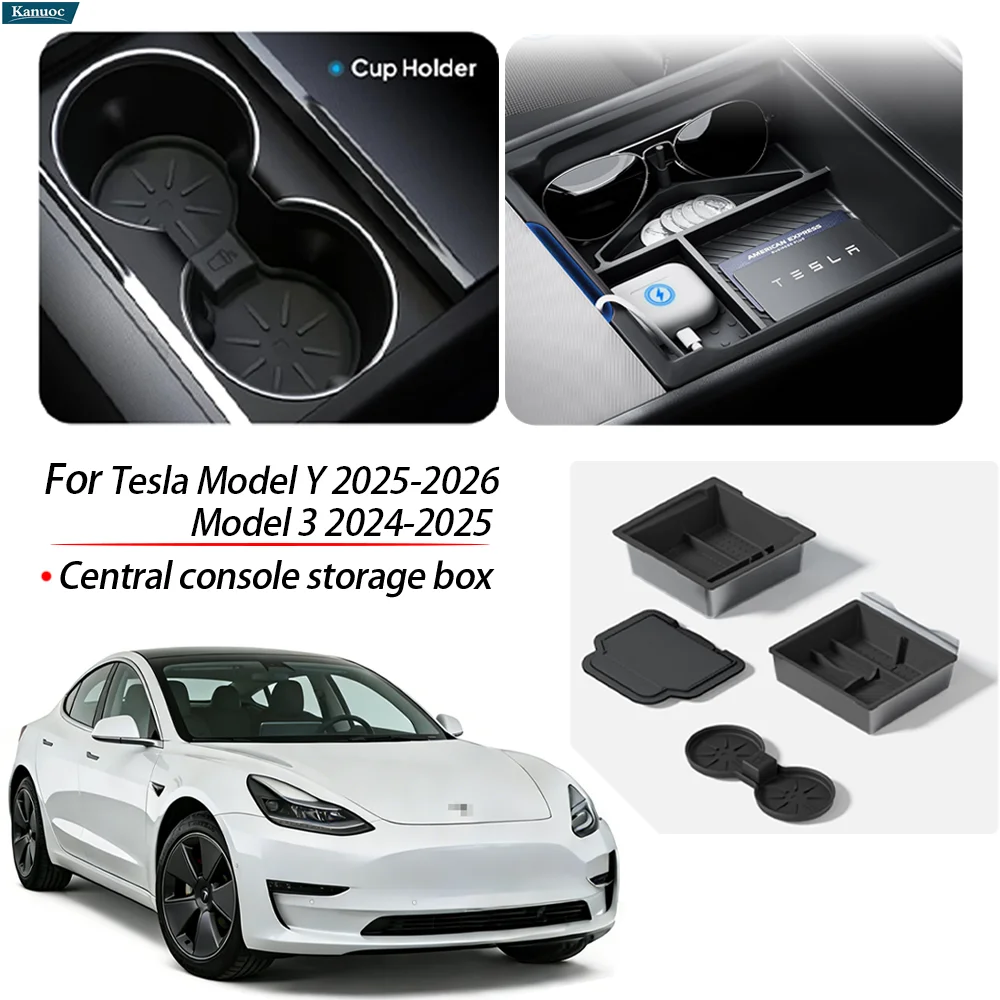 

Center console storage box Anti slip Cup-mat For Tesla Model Y 2025-2026 Model 3 2024-2025