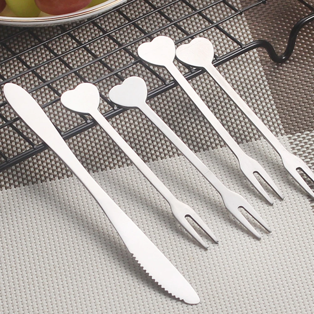 

10 Pcs Fruit Forks Silverware Mini Cake Wedding Party Supplies Heart Shaped Dessert Picks Stylish Tableware Safe