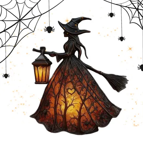 Resin Handcrafted Stained Glass Witch Lamps Battery/USB Charging Colorful Witch Desktop Statue Halloween & Year-Round Home Decor