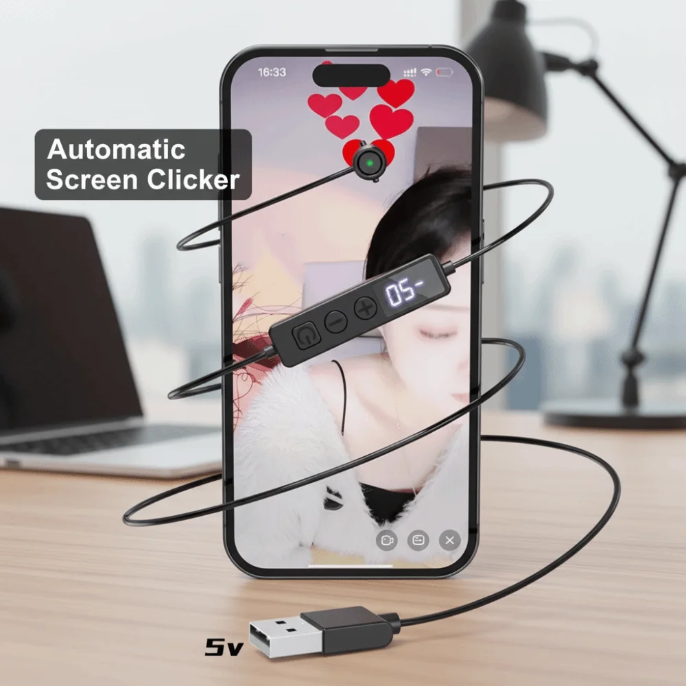 

Digital Display Screen Auto Clicker Continuous Multiple Gears Auto Clicker Device USB Portable Auto Like Tap Device Smart Phone