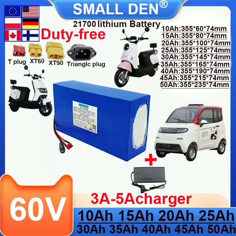 

60V 10Ah 15Ah 20Ah 25Ah 30Ah 35Ah 40Ah 45Ah 50Ah 21700 Lithium Battery Pack 10S-10P with BMS for E-tools Boat Scooter