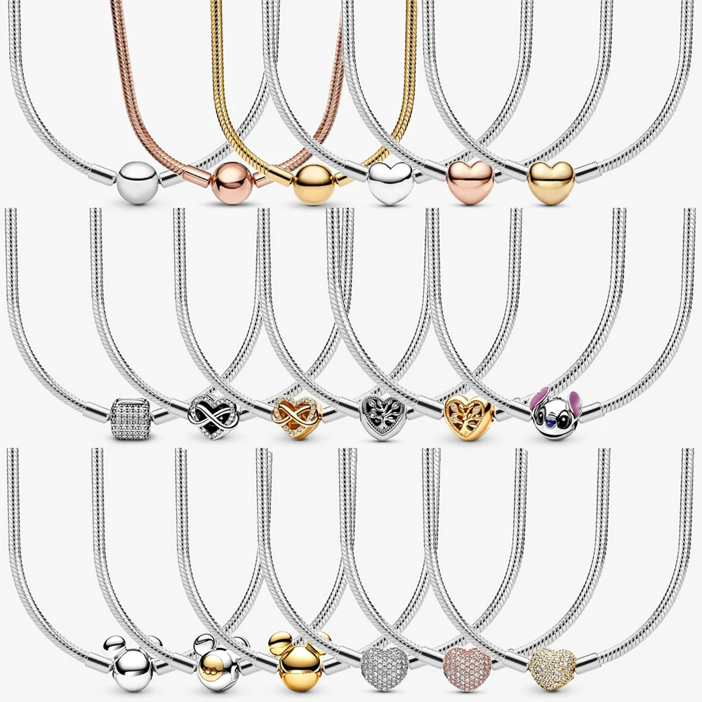 

2026 New 925 Silver Sparkling Eternal Classic Heart shaped Tree of Life Logo Snake Bone Necklace DIY Exquisite Charm Jewelry G