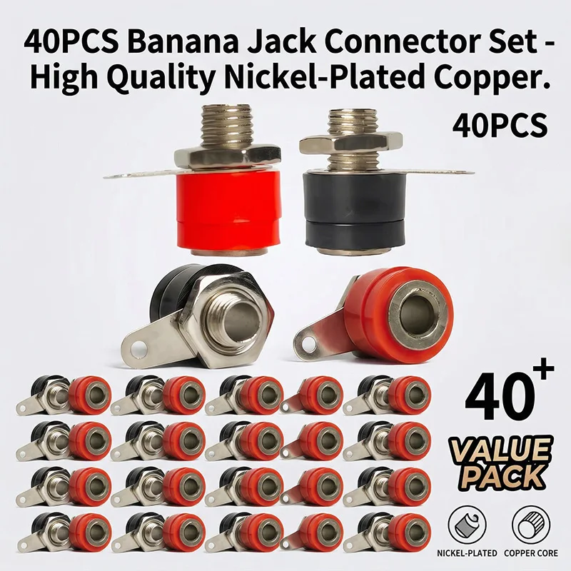 40PCS 4mm Banana Plugs for Multimeter Test Leads, Stackable Electrical Connectors for Power Supply and Binding Posts Red Black